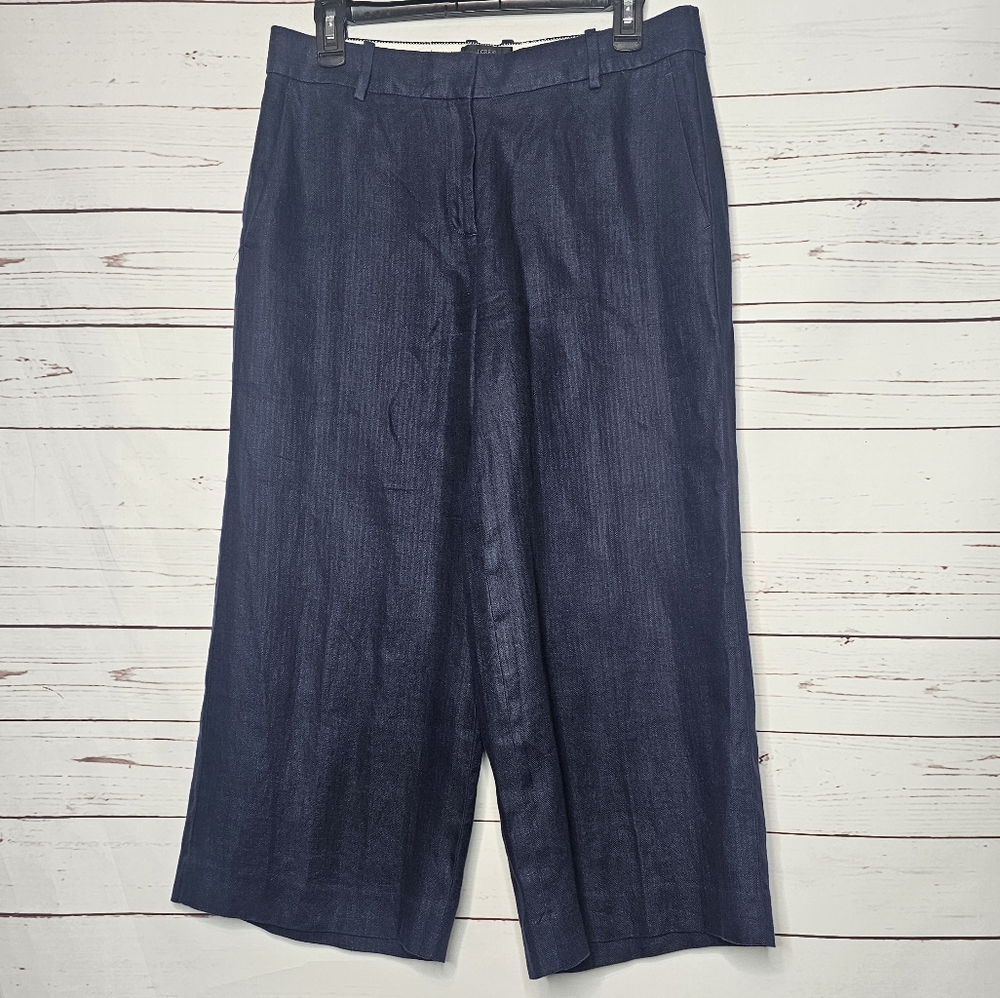J. Crew High Waist Wide Leg Linen Cropped Pants
